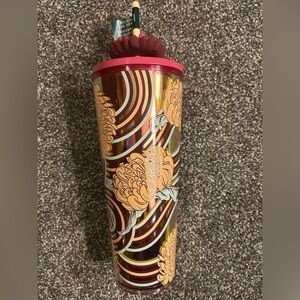 STARBUCKS Silicone Floral Tumbler with Straw, Screw Top NWT